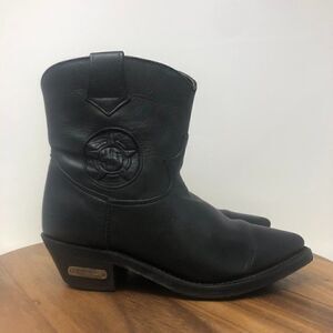 Harley Davidson Black Leather Pull On Ankle Boots USA Women's Sz 6.5 RUNS SMALL